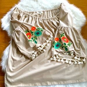 Umgee embroidered tassel sleeve boho top